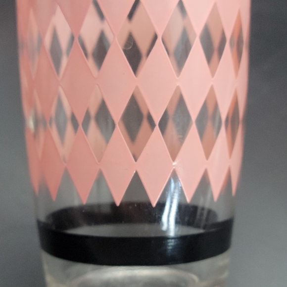 1950's Retro Hazel Atlas Harlequin Pink Diamond Argyle Glass Tumblers - Picture 5 of 8